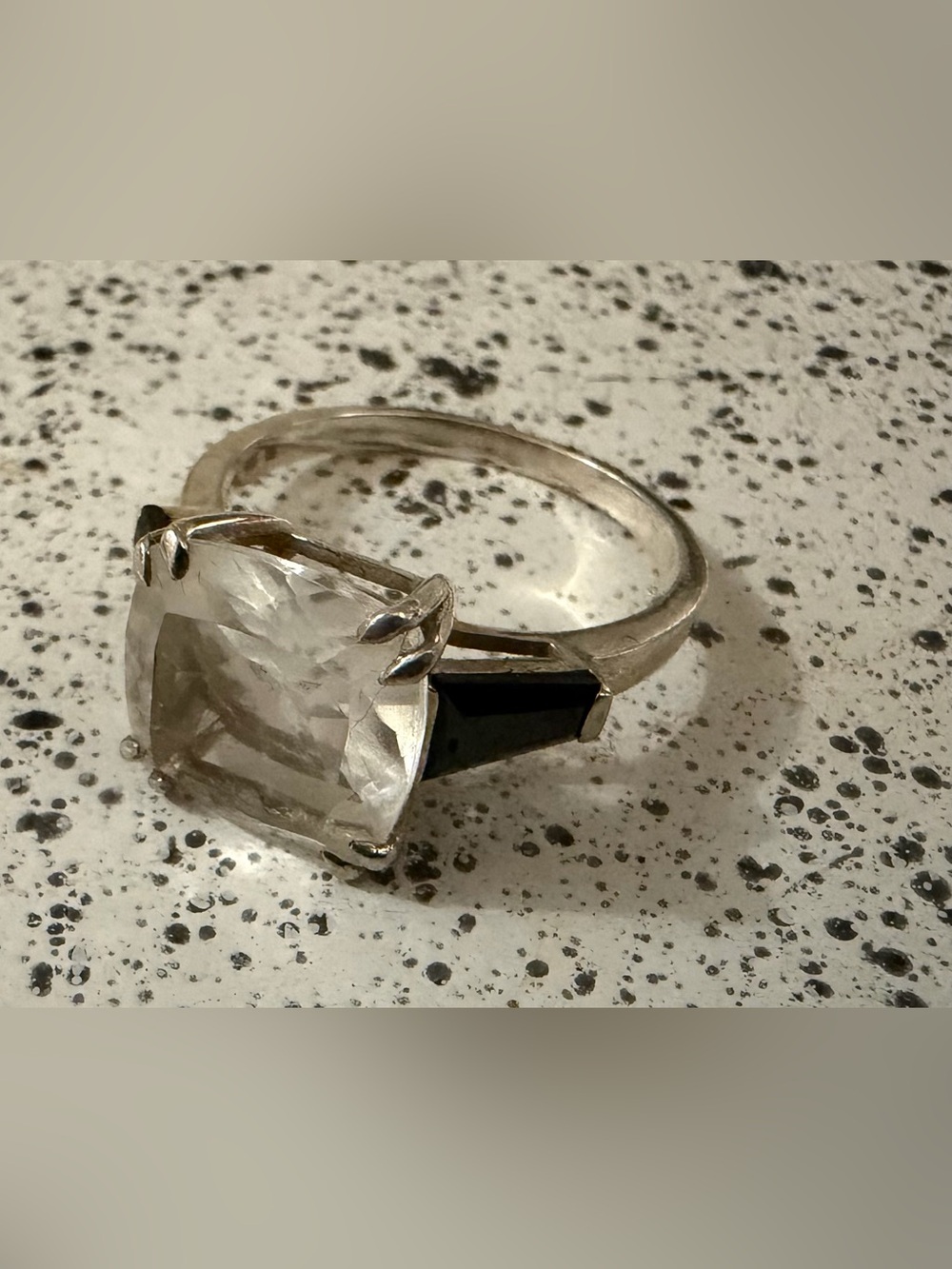Deb Guyot Herkimer cushion cut quartz in sterling silver IN Sz 11